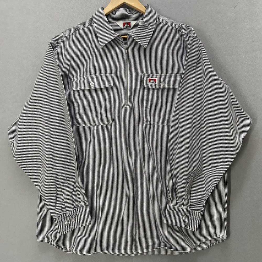Ben Davis Half Zip Long Sleeve Hickory Stripe Pullover Shirts Size 2XL Cotton
